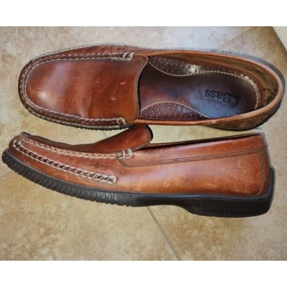 Men's Bass Fairview Brown Leather Loafers Shoes Size 11.5 Made in Brazil
